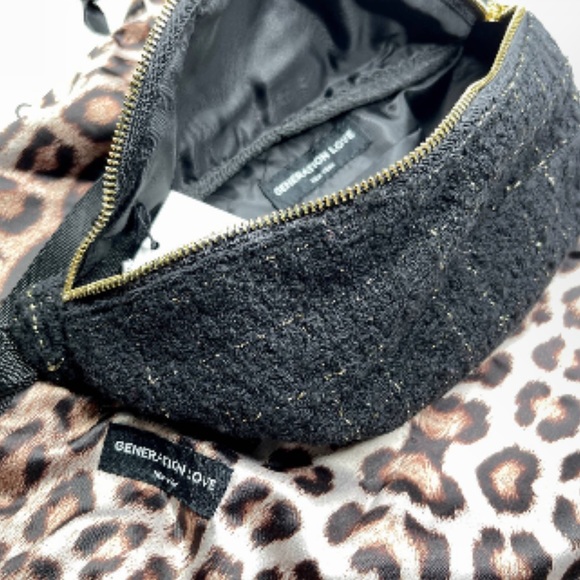 NWT Generation Love Tweed Windowpane Belt Bag Fanny Pack - Black and Gold - Picture 3 of 6